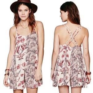 Free People Isabella Mixed Print Side Lace Up Tie Floral Romper Size Small